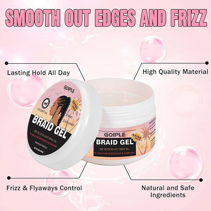 Braid Gel Good for Twist, Edge No Flake Extra Hold High Shine Braiding Gel & - Image 3