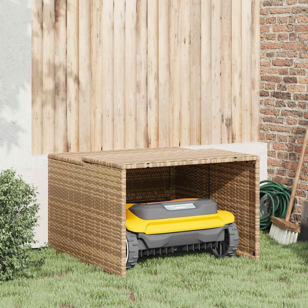 vidaxl beige poly rattan robot mower garage shown in use