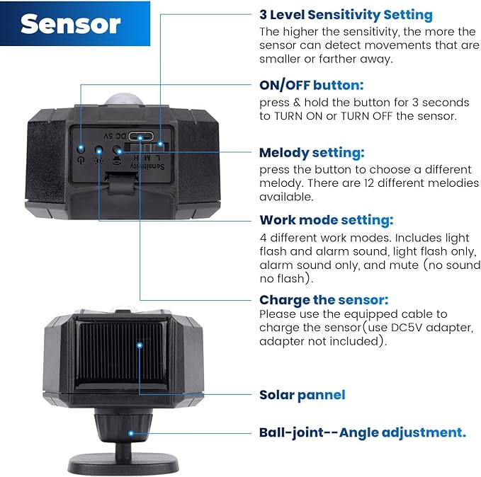 Solar Wireless Driveway Alarm, Outdoor Motion Sensor Detector Alarms Driveway - Image 8