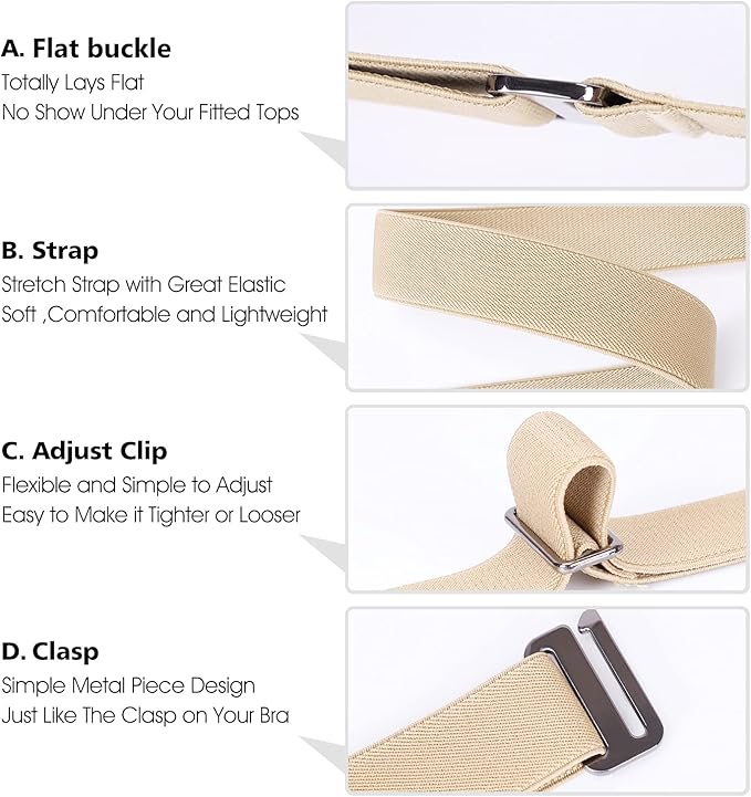 JASGOOD Women No Show Stretch Belt Elastic Web Strap Belt - Image 6