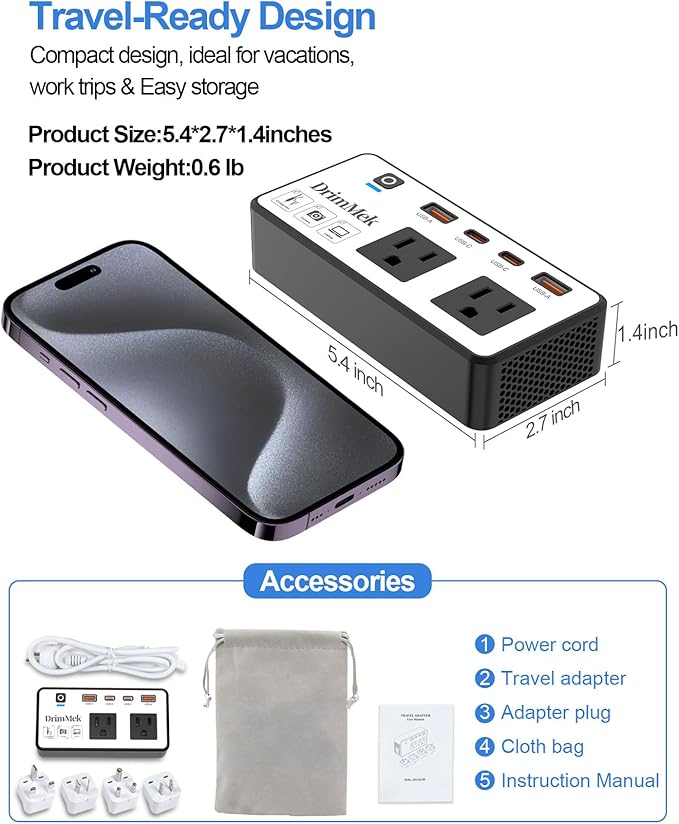 200W Voltage Converter US to Europe, Step Down Travel Power Adapter - Image 3