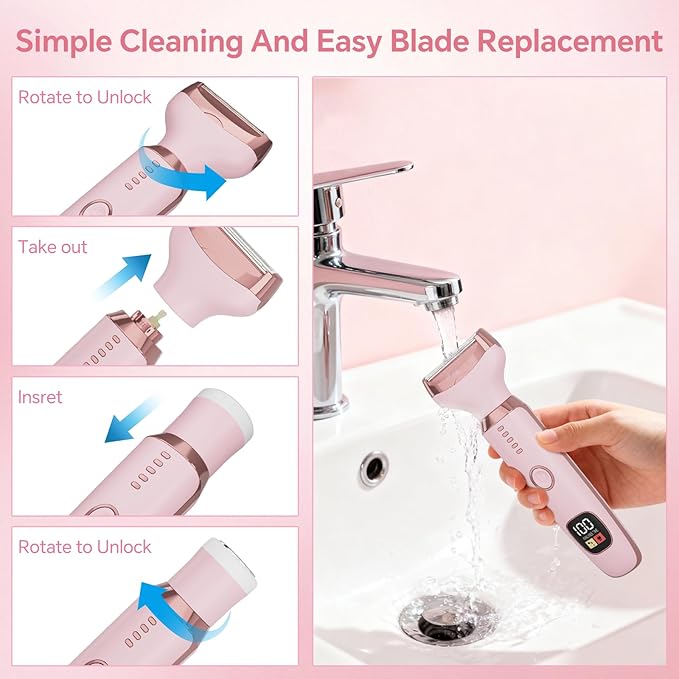Electric Razors for Women, 4 in 1 Bikini Trimmer for Women, Wet & Dry Use Body - Image 6
