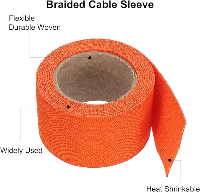 MECCANIXITY Braided Cable Sleeves Heat Shrinkable Fabric Sleeving, 1 3/8" 10ft - Image 4