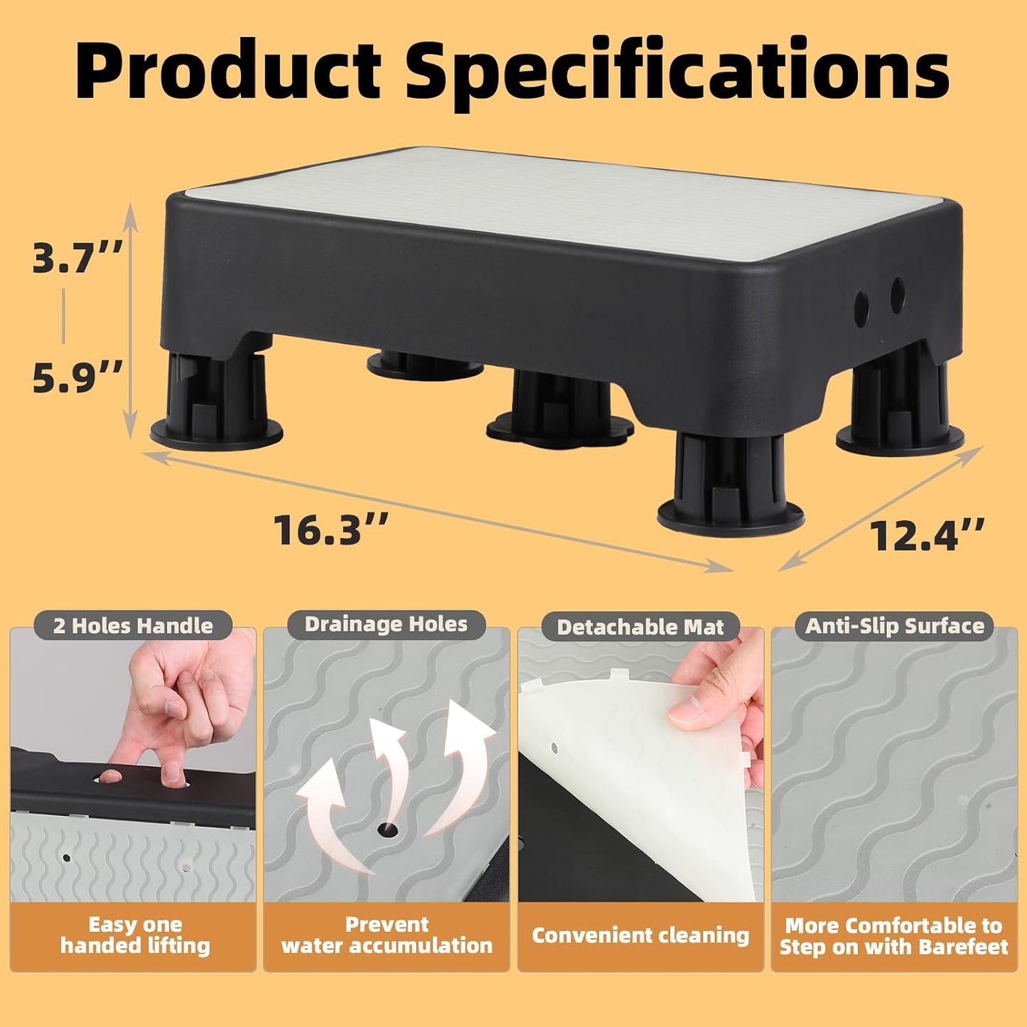 Adjustable Step Stool for Adults, Noctilucent Bed Step Stools, 660 LBS Capacity Non-Slip Safety Step Platform Indoor and Outdoor for Seniors and Kids, Wide Step Stools Elderly Assistance at Night