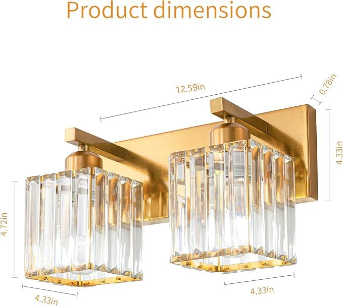 FDPBY Modern Bathroom Vanity Light 2-Lights Gold Crystal Bathroom Wall Light - Image 6