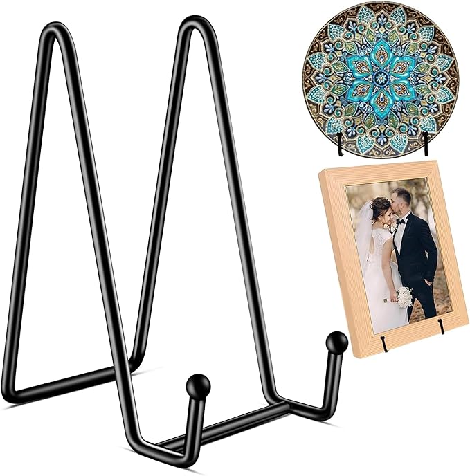 3Pack 6" Plate Stands for Display, Metal Plate Holders Display Stands Can Be by 24ozRibbedGlassCup