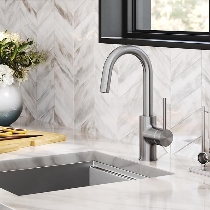 KRAUS Spot Free Oletto Single Handle Kitchen Bar Faucet in All-Brite Stainless - Image 2