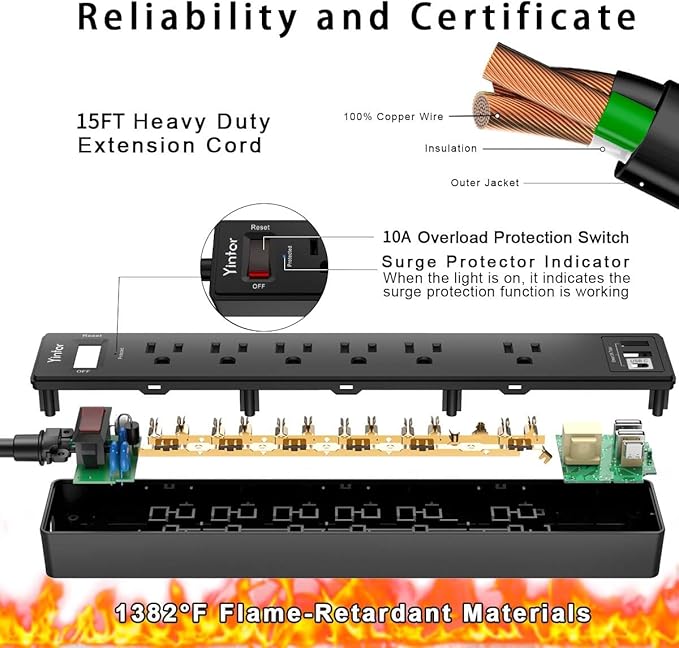 15Ft Power Strip Surge Protector - Image 6