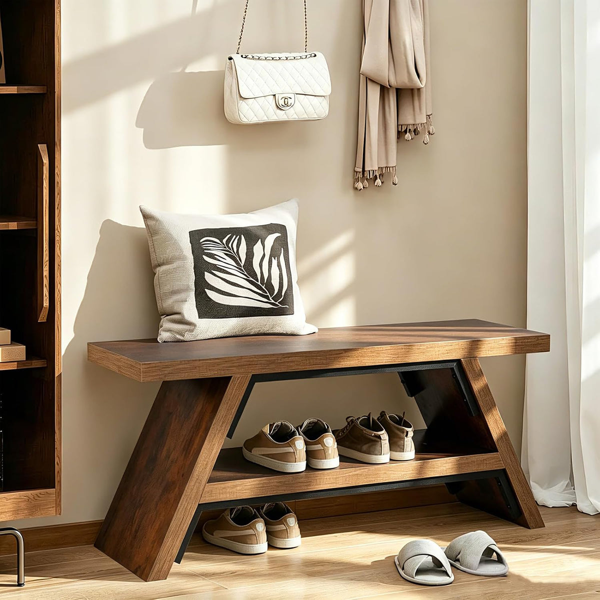 2-tier shoe storage bench, 40" solid wood entryway, main product view