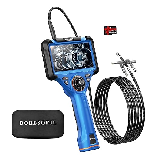 BORESOEIL 360° Articulating Borescope, 5.0FT 0.25in HD 1080P Flexible Snake by Boresoeil