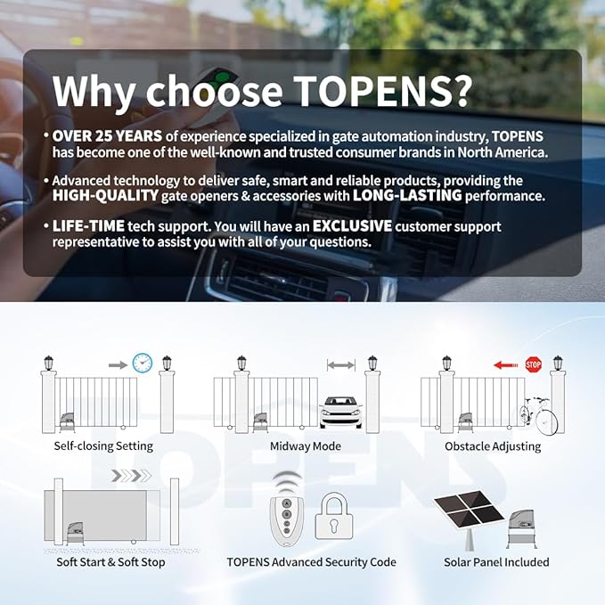 TOPENS DKC500S Solar Sliding Gate Opener Chain Drive Automatic Gate Motor - Image 3