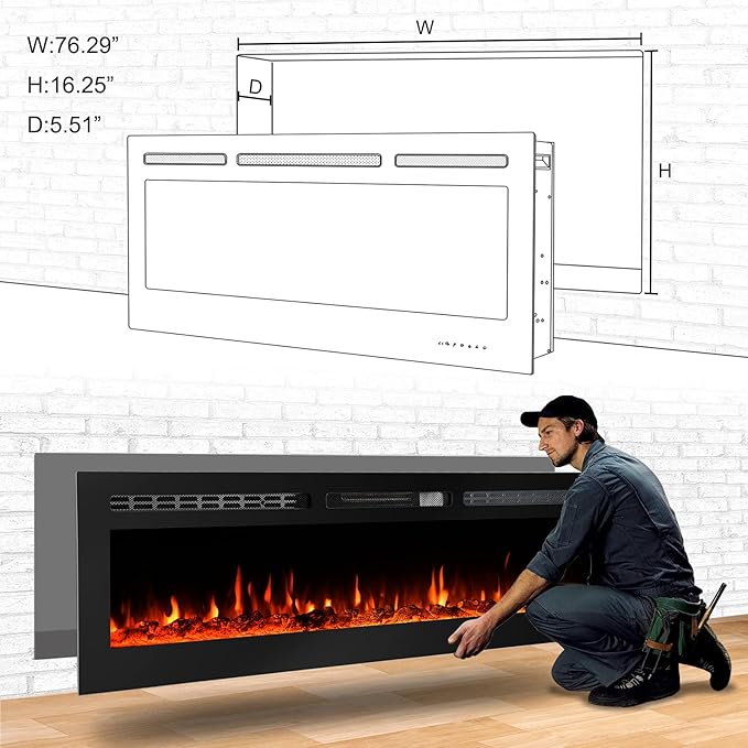 CharaVector 80 inch 750W/1500W Electric Fireplace Inserts - Image 7
