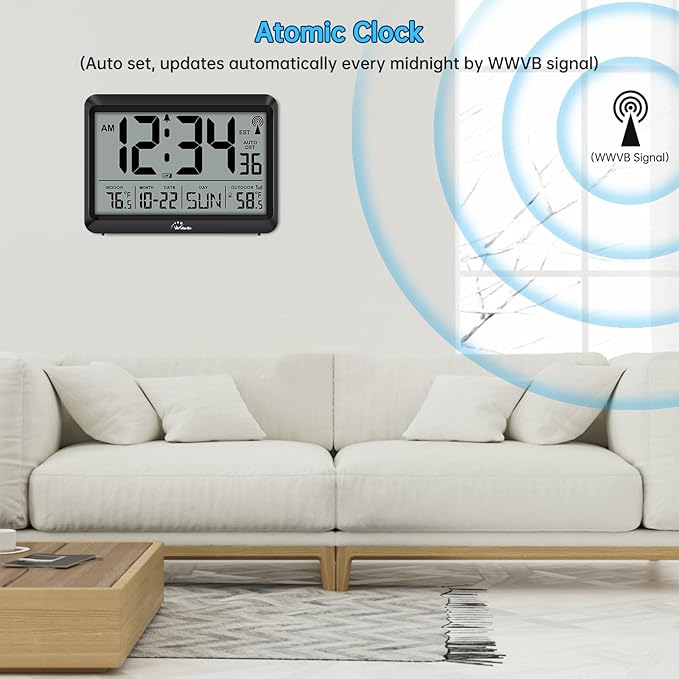 WallarGe Atomic Clock with Indoor Outdoor Temperature - Image 3