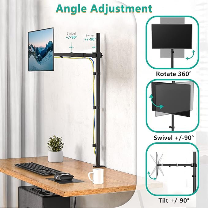 WALI Single Monitor Stand Desk Mount, 39 inch Tall Monitor Stand Fully - Image 5