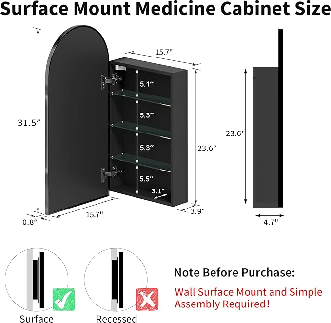 16 x 32 Black Bathroom Medicine Cabinet - Image 2