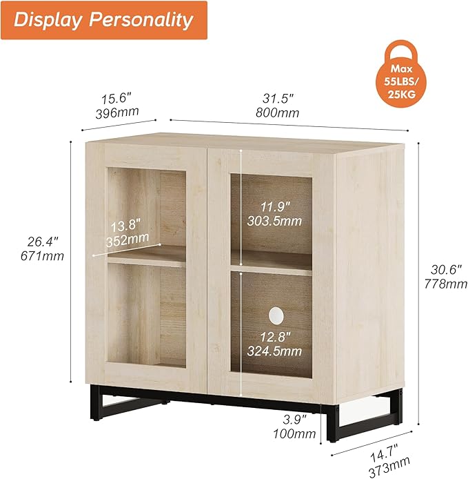 WAMPAT Modern TV Stand with Glass Doors - Image 2
