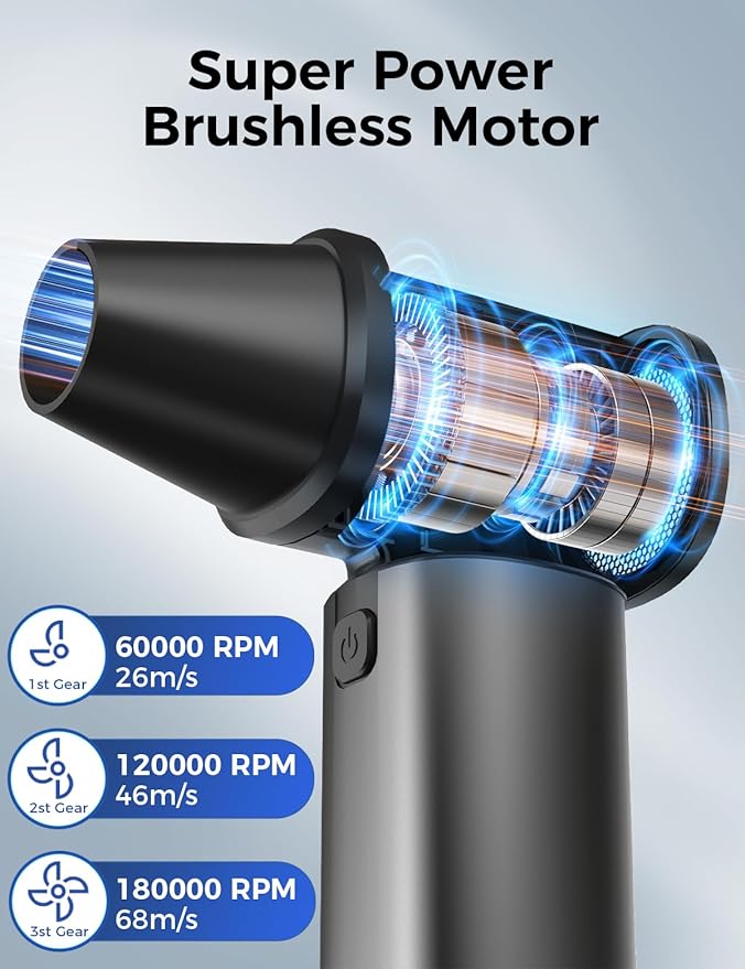 Compressed Air Duster-180000RPM Electric Air Duster Rechargeable Brushless Motor - Image 2