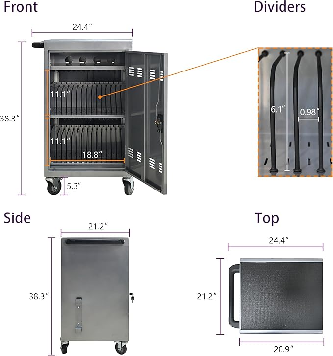 Aokleo 32 Devices Laptop Charging Cart, Tablet Storage Carts - Image 2