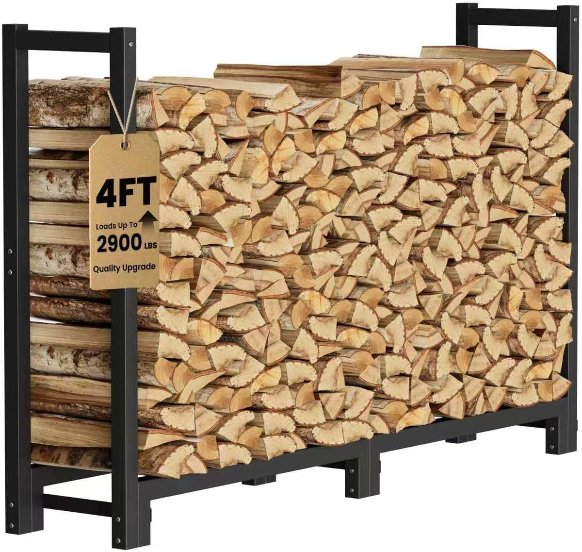 4ft firewood rack outdoor indoor, upgraded heavy duty, main product view