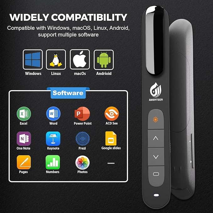 AMERTEER Wireless Presenter, Support Hyperlink RF 2.4GHz Powerpoint PPT Clicker - Image 5