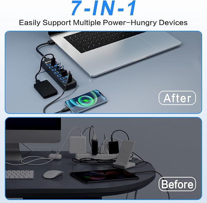7-Port USB 3.2 Hub, Data USB Hub Splitter - Image 6