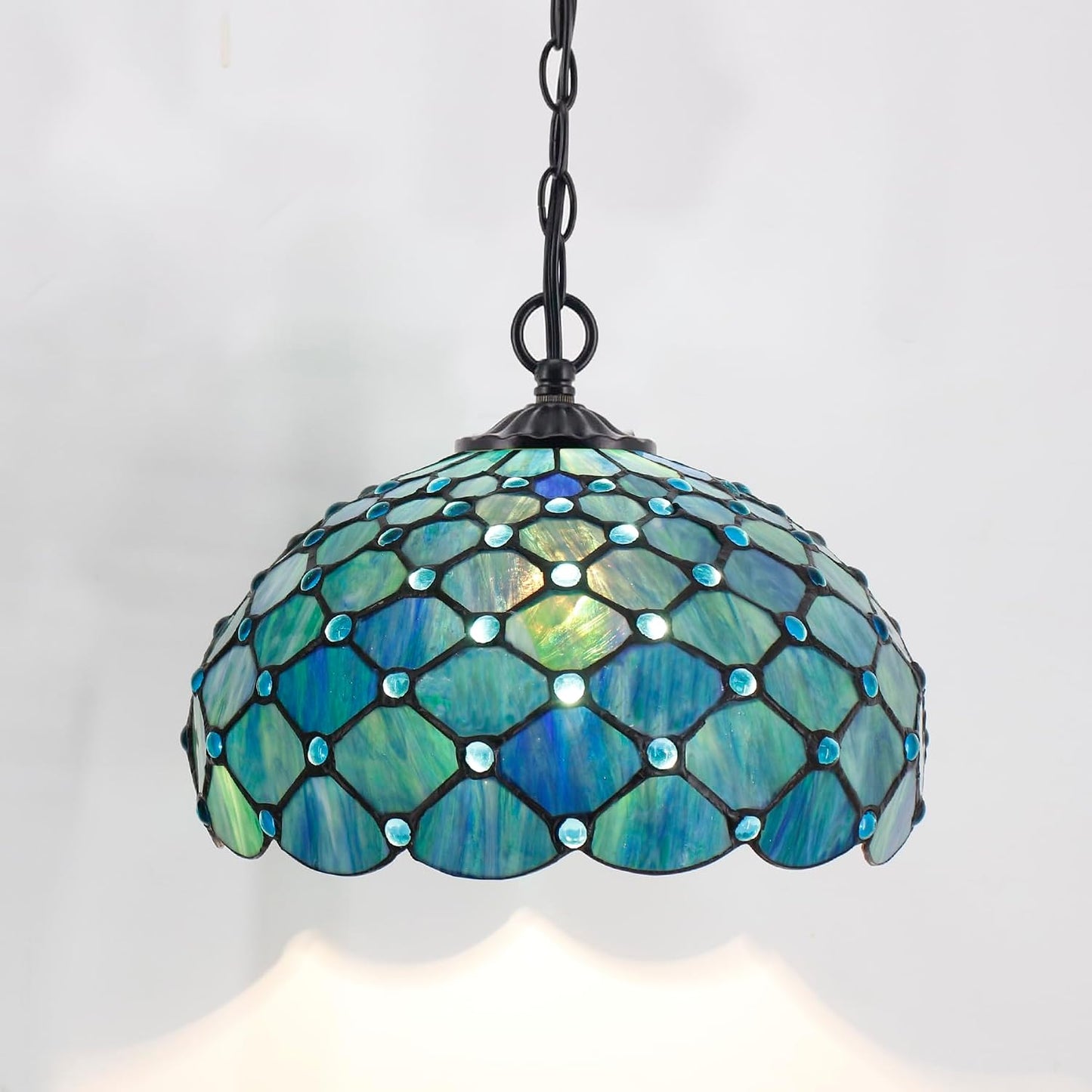 12 Inch Tiffany Lamp shade Replacement Only(Blue) | Stained Glass Lampshade Only 1-5/8-Inch Fitter Opening for Arched Floor Lamp, Torchiere Lamp, Pendant Light