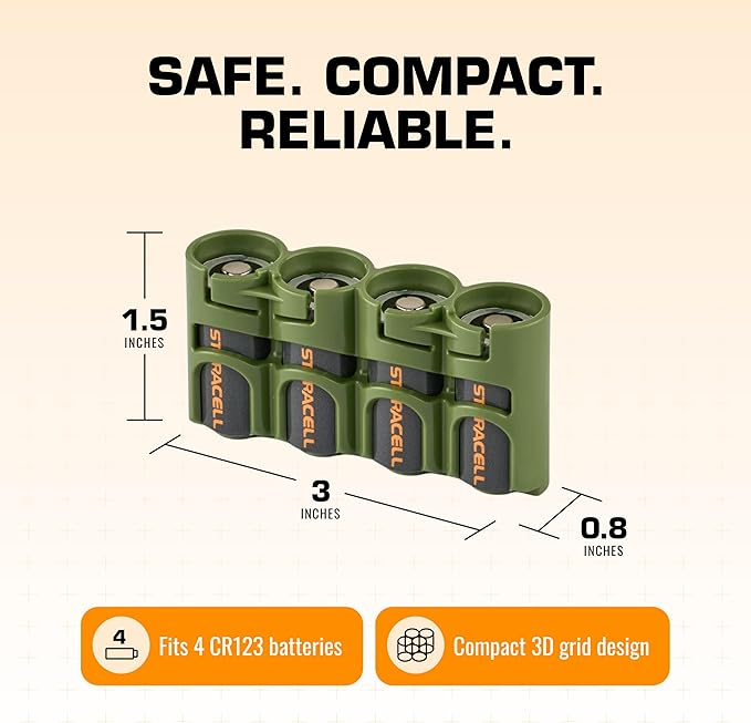 Storacell Slimline CR123 Battery Storage Caddy, Military Green, Holds 4 - Image 6
