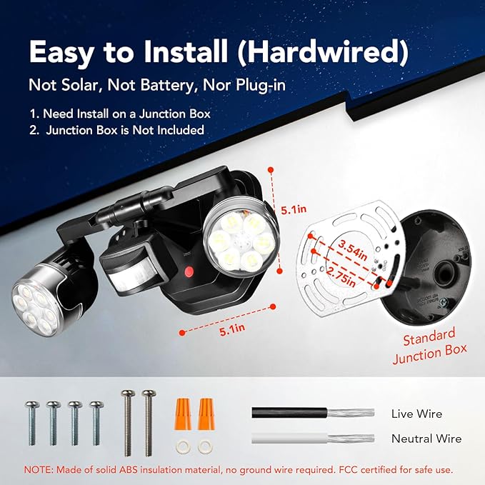 OREiN Outdoor Motion Sensor Security Light, 450° Adjustable 3-Head Floodlight - Image 7