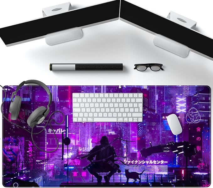 Anime Neon Mouse Pad Purple City Gaming Desk Big Cute Kawaii Pink Extended - Image 4
