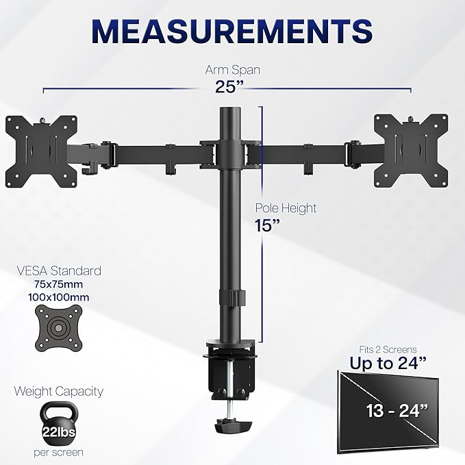 VIVO Dual Monitor Desk Mount, Heavy Duty Fully Adjustable Steel Stand, Holds 2 - Image 4