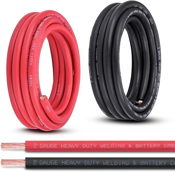 Shirbly 2 Gauge Battery Cable, 15FT Red + 15FT Black 2 AWG Pure Copper Wire by Shirbly