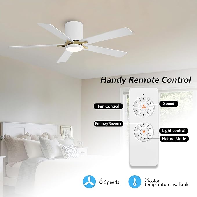 WINGBO 52" DC Flush Mount Ceiling Fan - Image 2