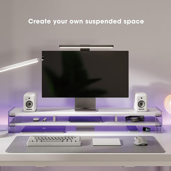 Fenge Acrylic Monitor Stand Riser, 2 Tier Wood Office Desk Storage Organizer - Image 5