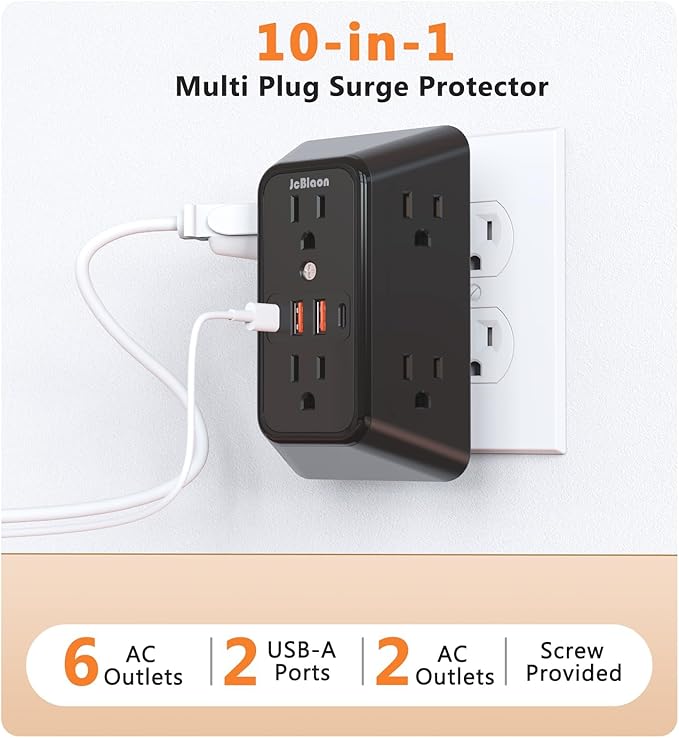 Surge Protector Outlet Extender, 6 Outlet Extender - Image 2