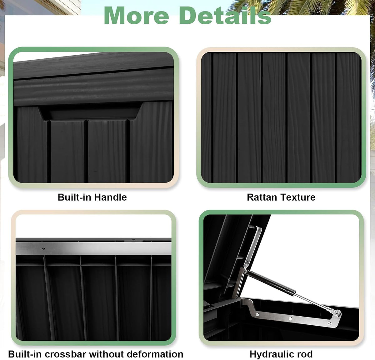 drato 80 gallon deck box, outdoor storage box, close-up detail