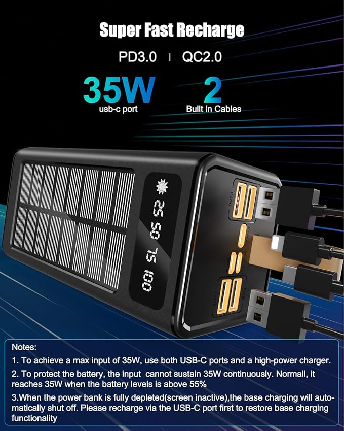 Feidyns 90000mAh Solar Battery Charger, 35W Fast Charging Solar Power Bank - Image 3