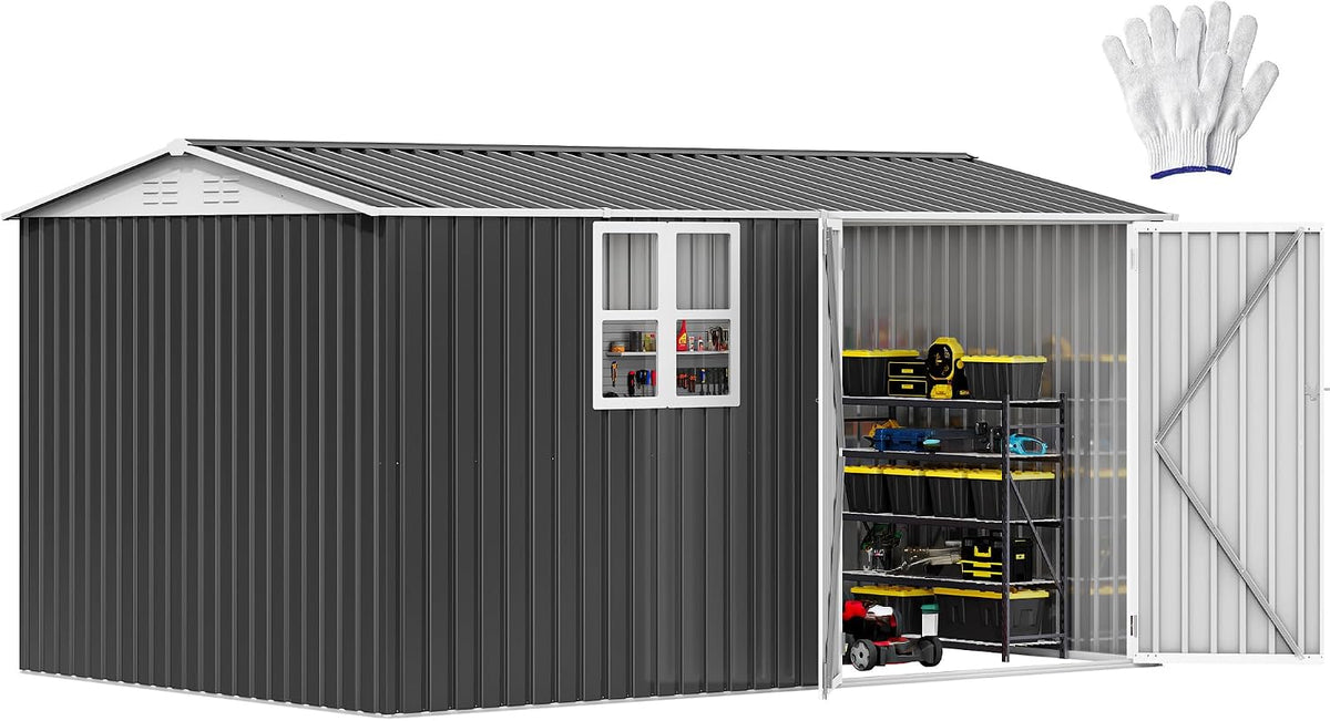 dwvo 12x8 ft outdoor storage shed, metal w/lock, main product view