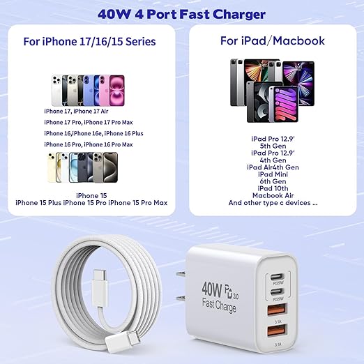 2Pack iPhone 17 16 15 Pro Max Fast Charging Block, 6FT USB C to C Woven Cable - Image 7