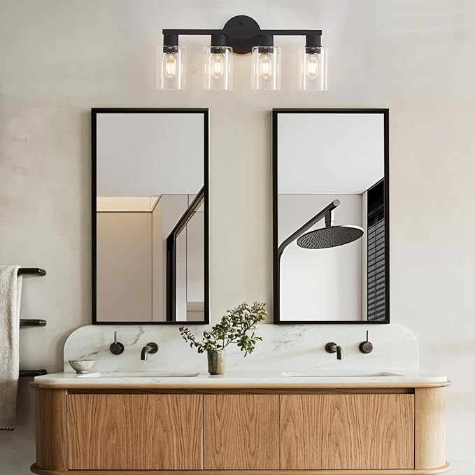 4 Light Bathroom Vanity Light, Matte Black Bathroom Light Fixtures - Image 4