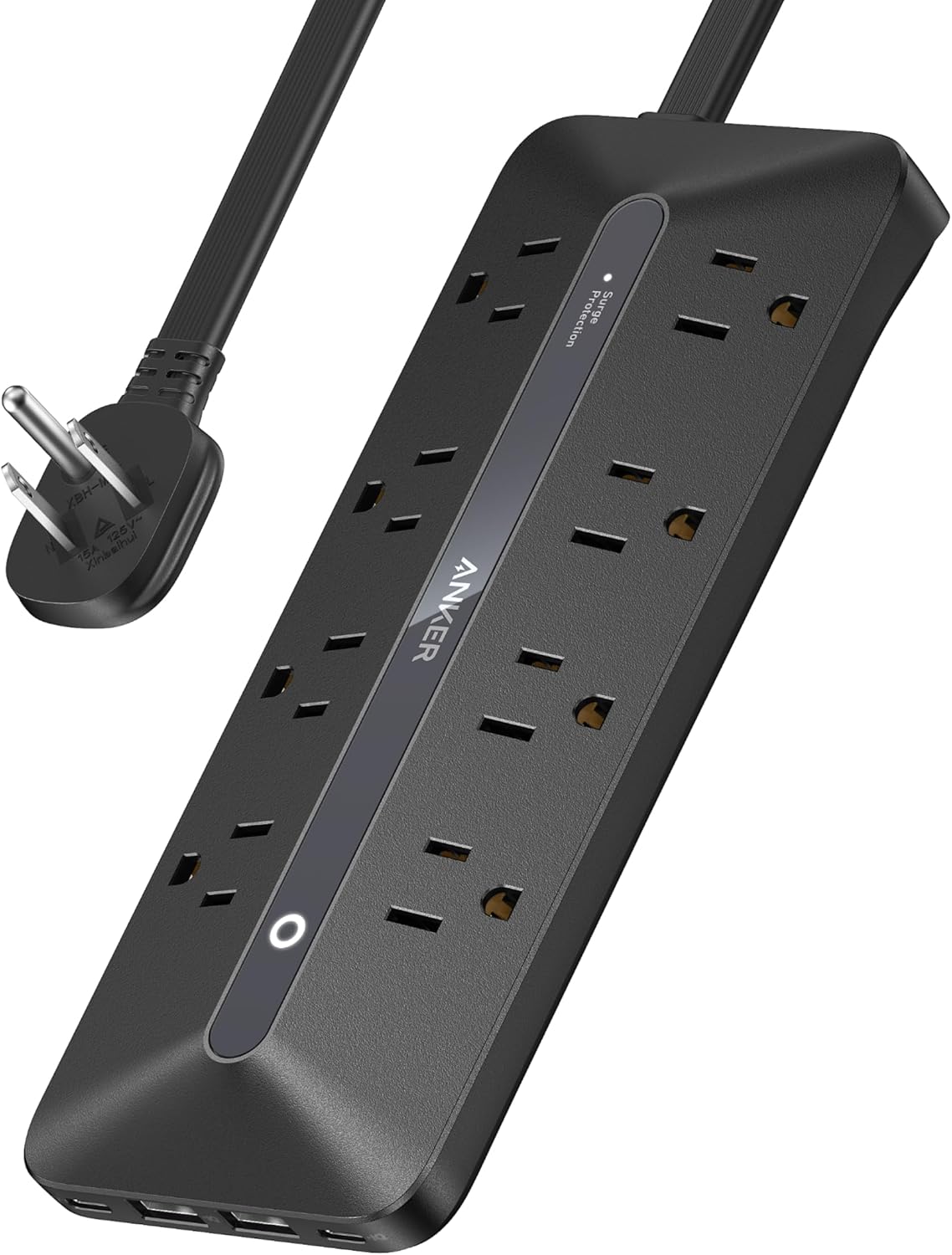 Anker Power Strip, 900J Surge Protector, 35W Max | Flat Plug Extension Cord with Multiple Outlets, 8 AC, 2 USB A, 2 USB C, 5ft Outlet Extender, Dorm Room Essentials,Home Office