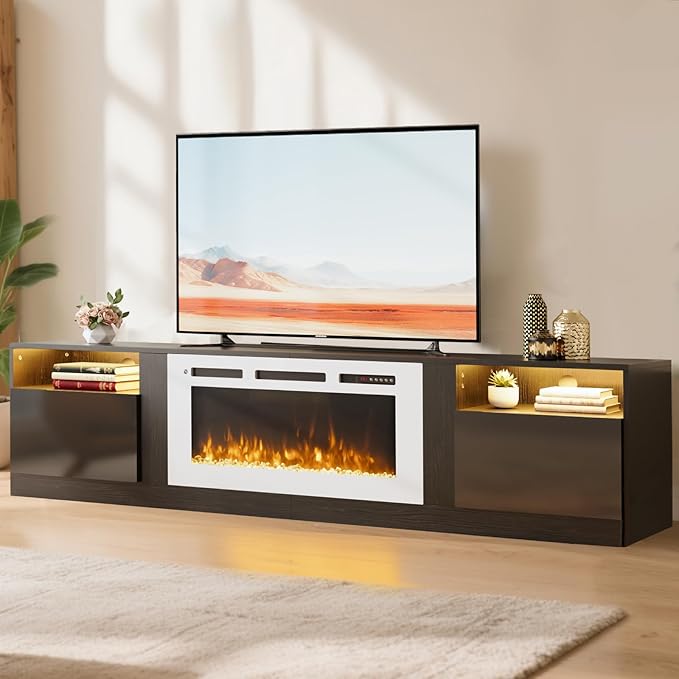 YISUFO 80” TV Stand with 36” Electric Fireplace, Large Modern Media by YISUFO