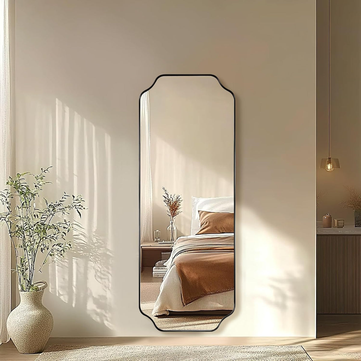 ANDY STAR 18" x 48" Full Length Mirror, Large Black Scalloped Bathroom Mirror