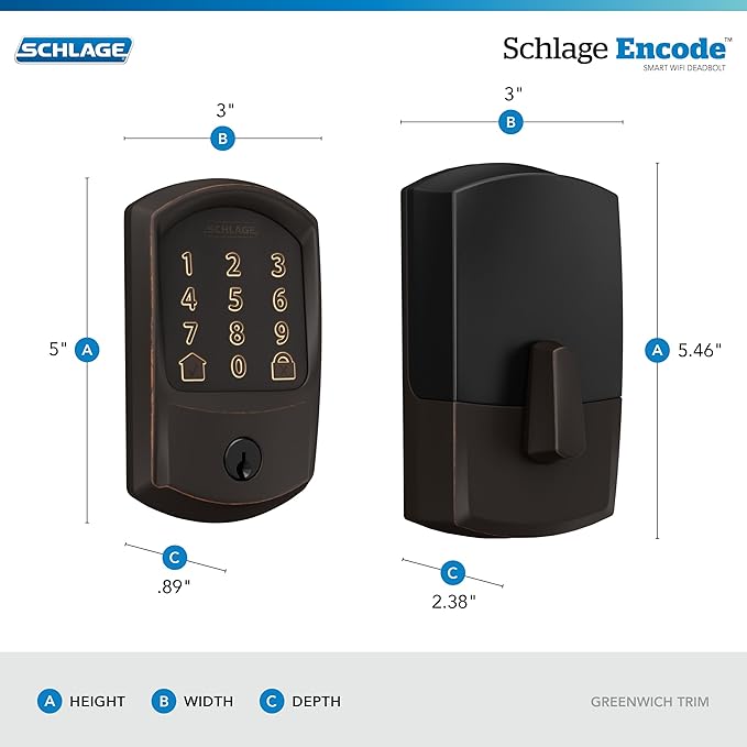SCHLAGE BE489WB GRW 716 Encode WiFi Deadbolt Smart Lock, Keyless Entry - Image 3