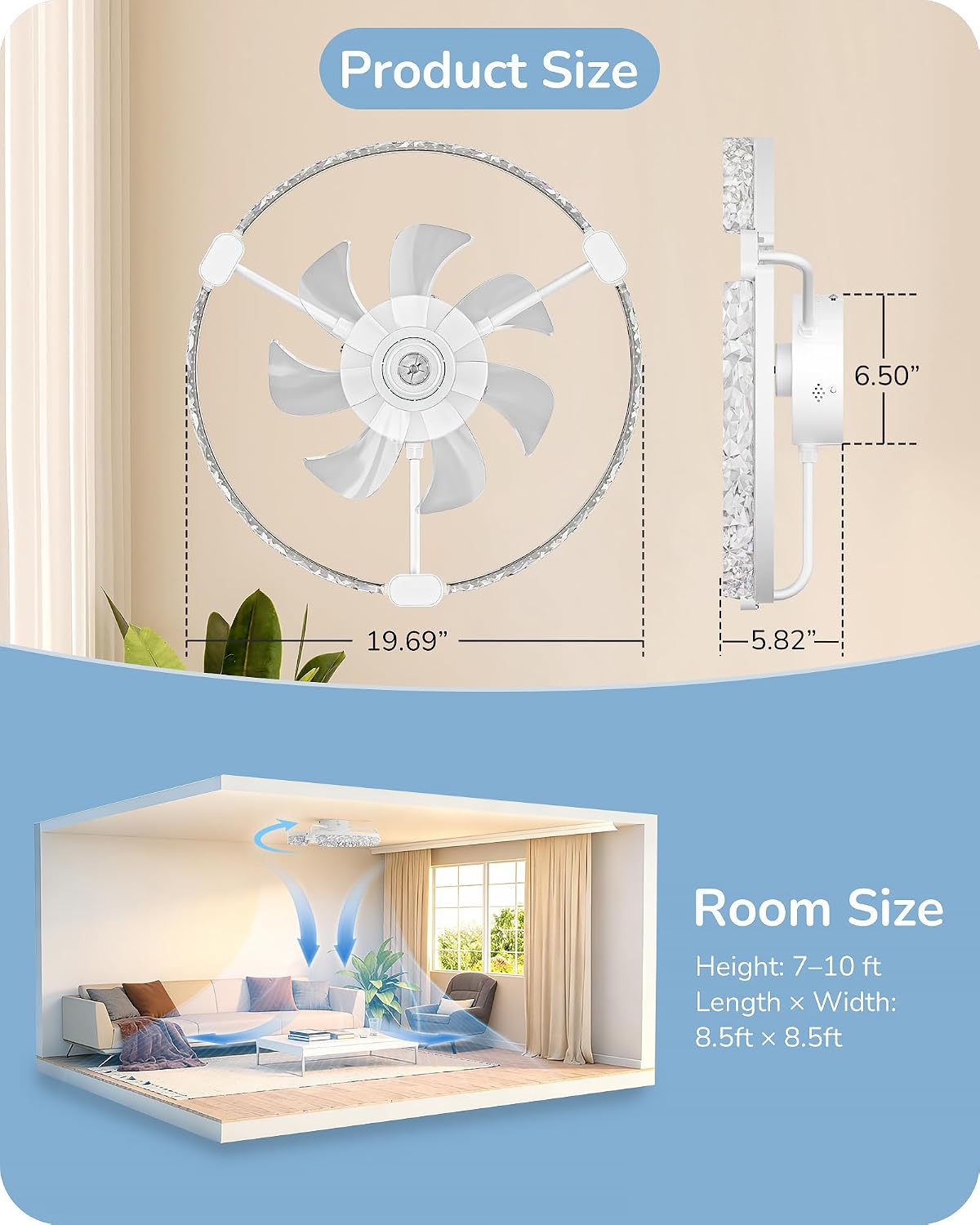 EDISHINE 20" Modern Ceiling Fans with Lights and Remote,3000-6000K Dimmable | Low Profile Flush Mount Fandelier, 6 Speeds, DC Motor, LED Modern Bladeless Fan Light for Bedroom, Living Room, White