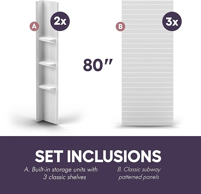 White Acrylic Shower Wall Surround 36"x 60"x 80" - Image 4