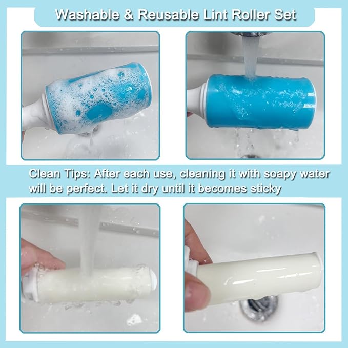 Reusable Washable Lint Roller 4 Pack, Sticky Gel Lint Rollers, Cat Dog Pet Hair - Image 5