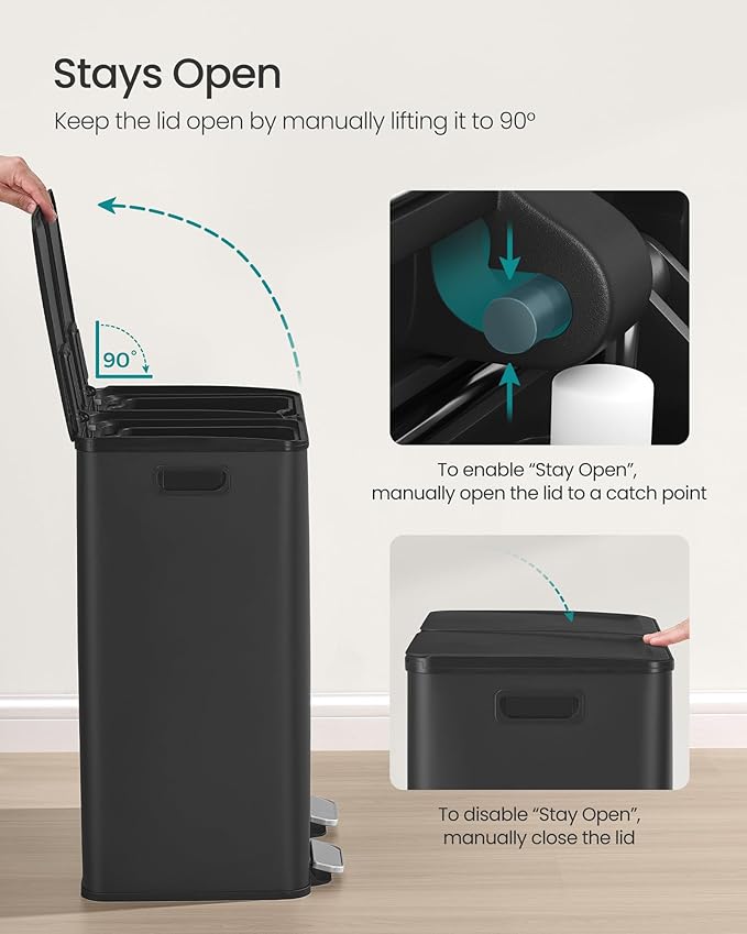 SONGMICS Trash Can, 2 x 8 Gallon Dual-Compartment Garbage Can - Image 5