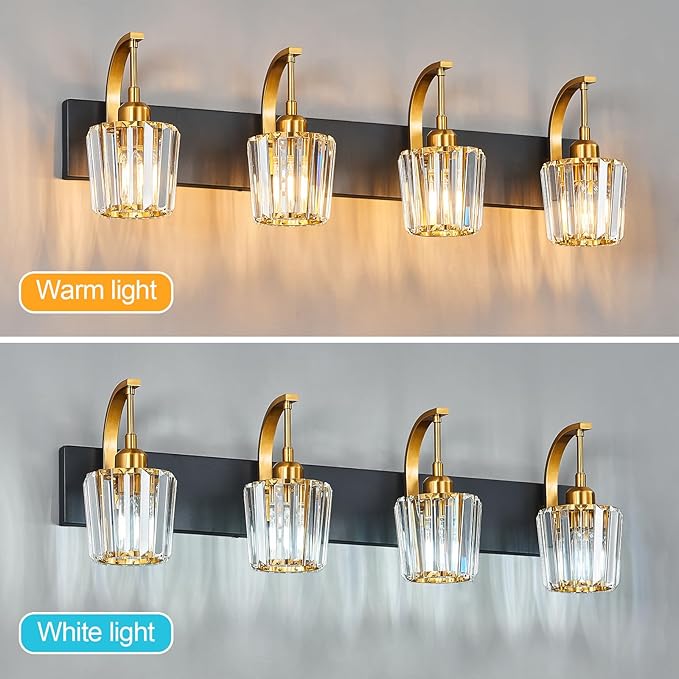FDPBY Modern Bathroom Vanity Light, 4-Light Black Gold Wall Sconce - Image 5