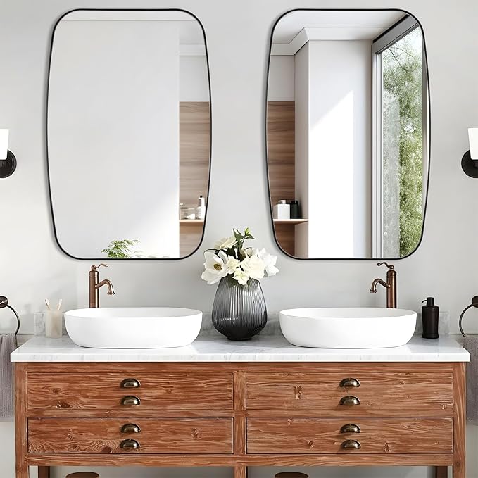 Black Oval Mirror, Oblong Bathrrom Mirror Modern Anti Rust - Image 6