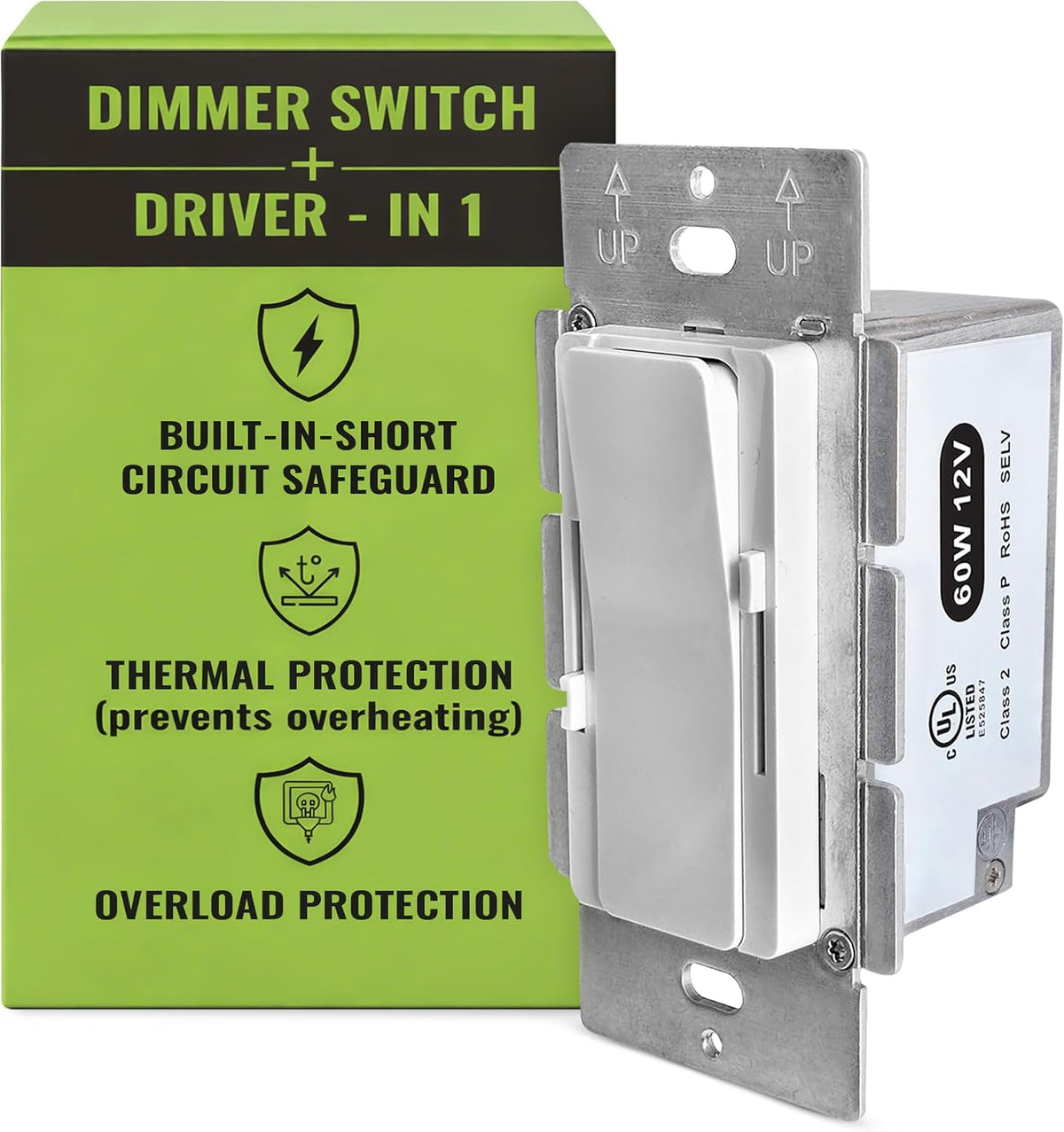 Select LED 60W 12V DC Driver and Dimmer Light Switch, 120VAC Decora Dimmer